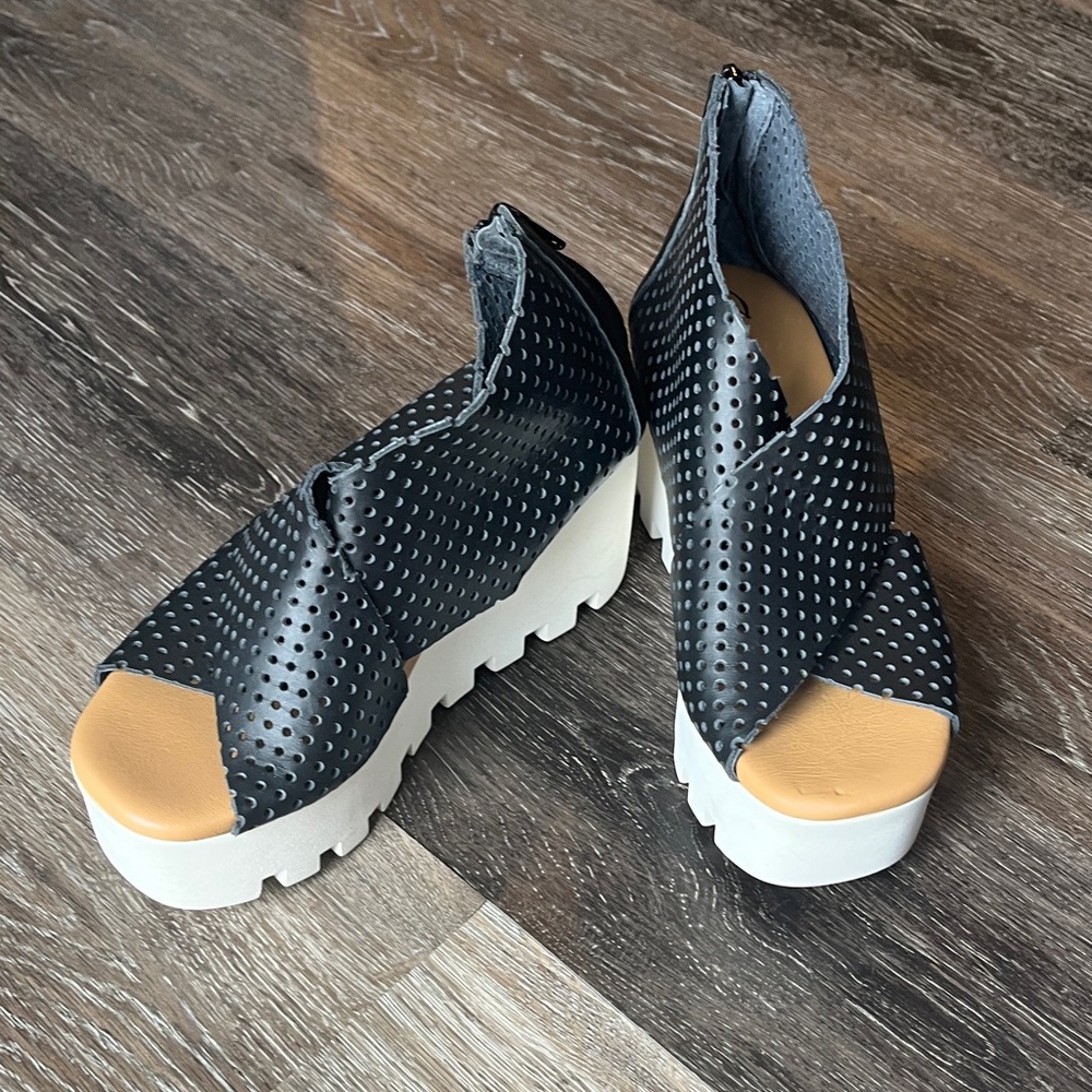 Stylish Black Perforated Wedge Sandals